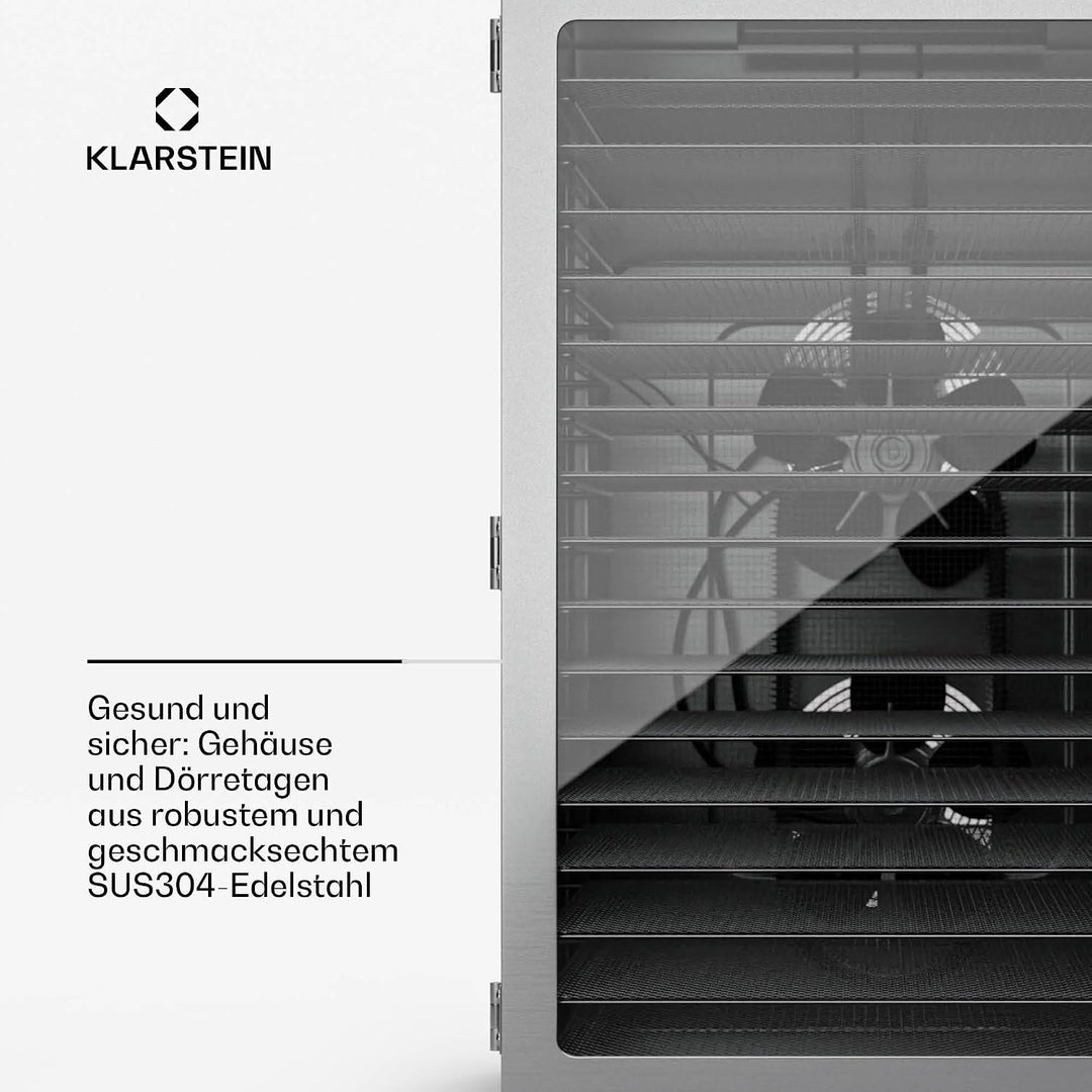 Klarstein Dörrgerät, Dörrautomat für Gemüse, Obst, Pilze &amp; Fleisch, 1500W Edelstahl-Dörrautomat, Tro