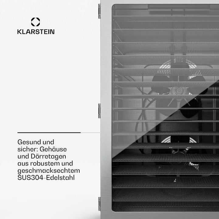 Klarstein Dörrgerät, Dörrautomat für Gemüse, Obst, Pilze &amp; Fleisch, 1500W Edelstahl-Dörrautomat, Tro