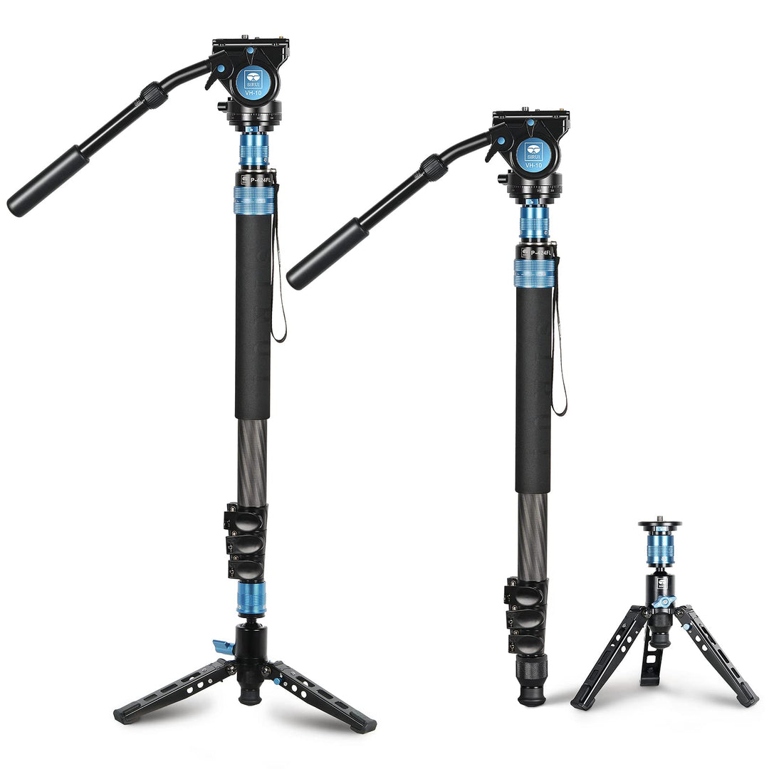 SIRUI P-424FL 199.3CM Kohlefaser-Kamera-Einbeinstativ mit VH-10 Fluid-Videokopf, professionelles Sch