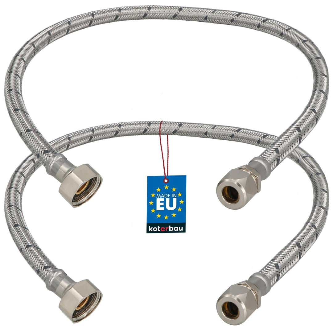 KOTARBAU® 2er Set Flexschlauch - Wasserschlauch - 60 cm - Panzerschlauch - 1/2“ x 3/8“ - ÜM x Quetsc