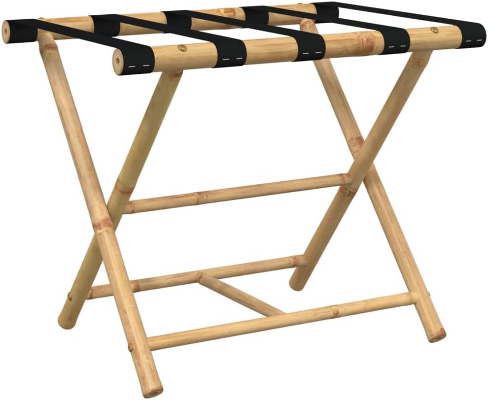 Gepäckablage Klappbar aus Bambus 62x42x50,5 cm, Kofferständer mit stabilen Gurten, platzsparend und