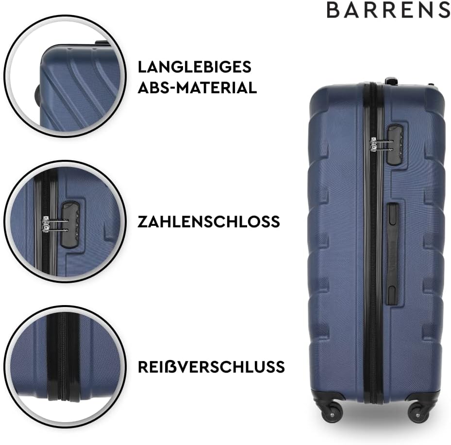 BARRENS Grosser Koffer | Aufgabegepäck | 77x51x30 cm | 96 L | 4x360 Grad Rollen | Flexibler Griff |