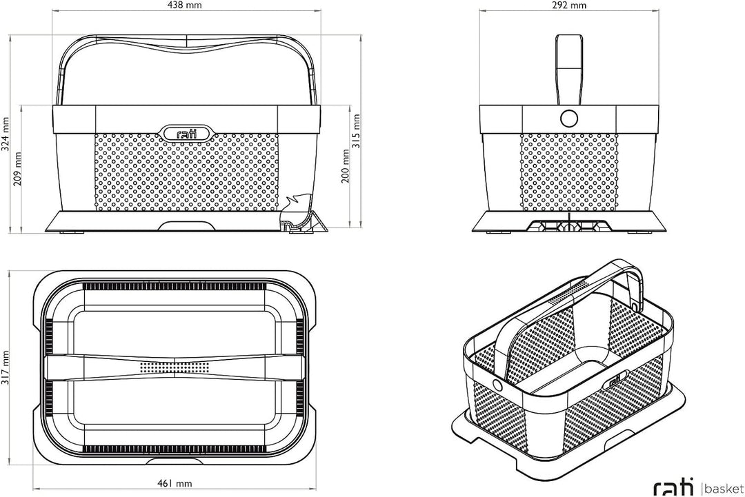 rati Basket - GREEN, Smarter Auto Korb zum Einkauf & Outdoor-Aktivitäten, mit Befestigungsadapter zu