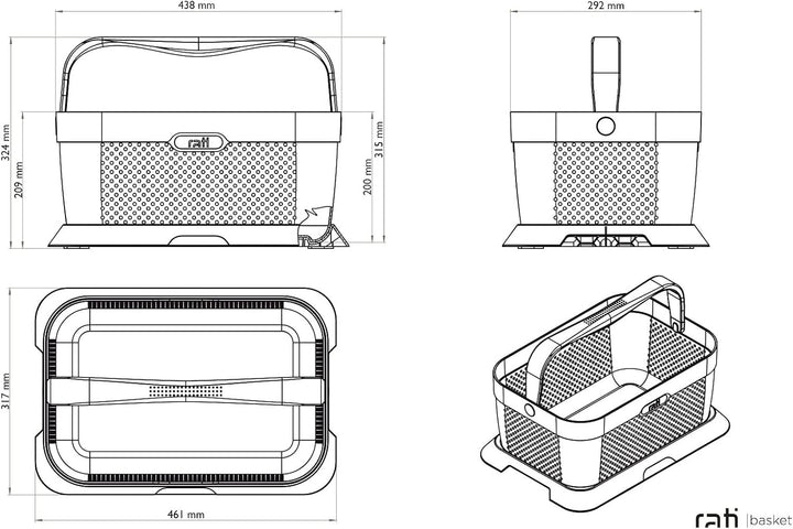 rati Basket - GREEN, Smarter Auto Korb zum Einkauf & Outdoor-Aktivitäten, mit Befestigungsadapter zu