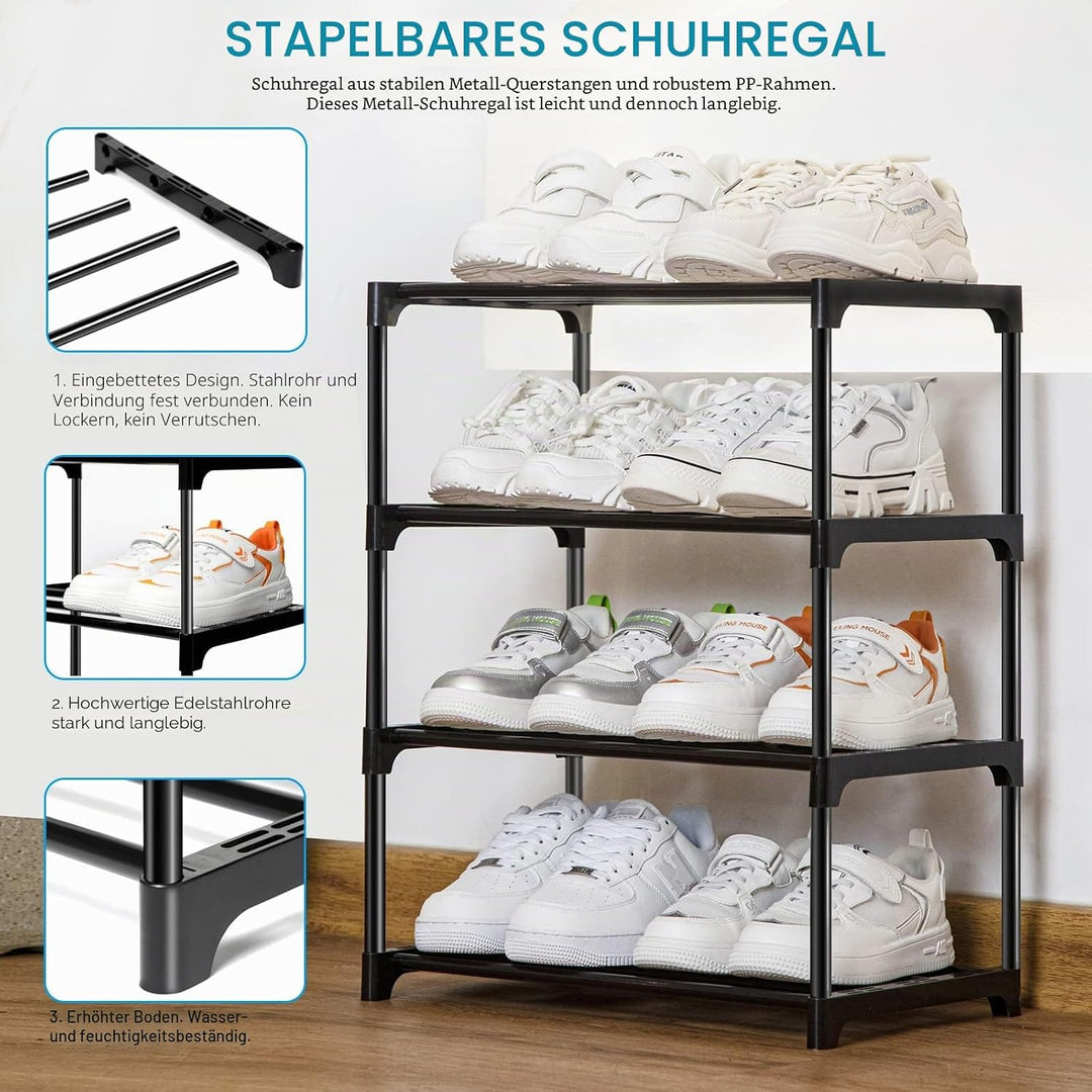 Schuhregal Klein 4 Etagen, Kleines Schuhregal, Mini-Schuh-Organizer, Schlankes Stapelbares Regal, Au