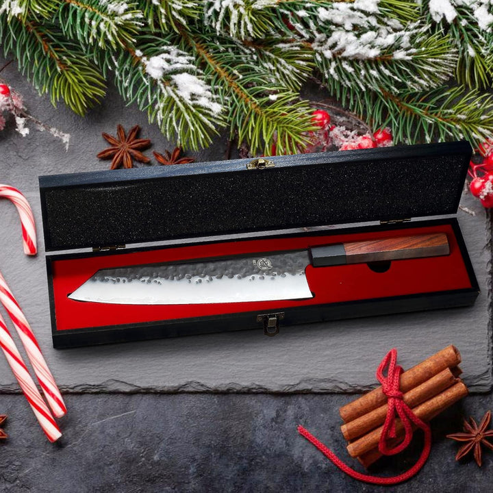 MITSUMOTO SAKARI 23 cm Japanisches Kochmesser, Kiritsuke Küchenmesser Profi Stahl mit Hohem Kohlenst