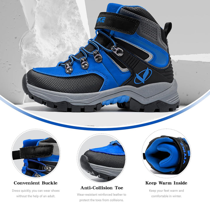 ASHION Jungen Winterschuhe Kinder Schneestiefel gefüttert und wasserdicht – rutschfeste Outdoor Wand
