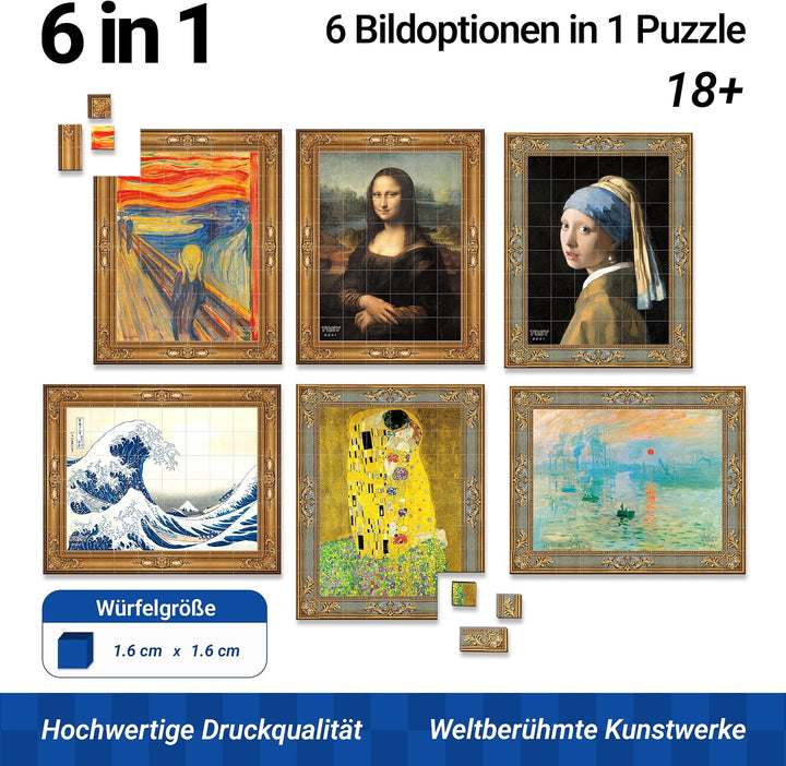 TOSY Picture Cube Iconic Masterpieces: 6-in-1 magnetisches Bilderpuzzle, 80 Blöcke, 488 Flächen/Magn