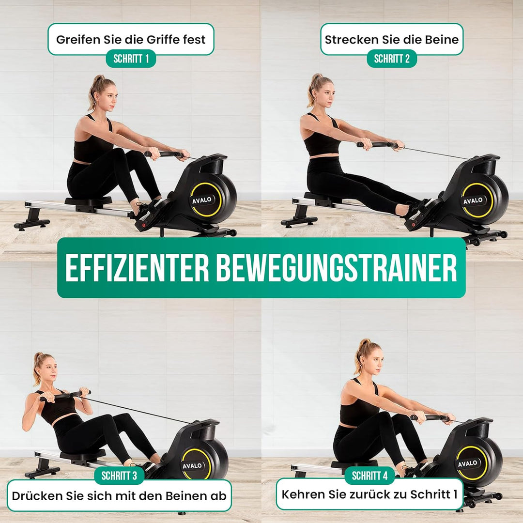 Avalo Rudergerät zusammenklappbar mit Display - Rudergerät mit 8 Widerstandsstufen - Rudergerät für