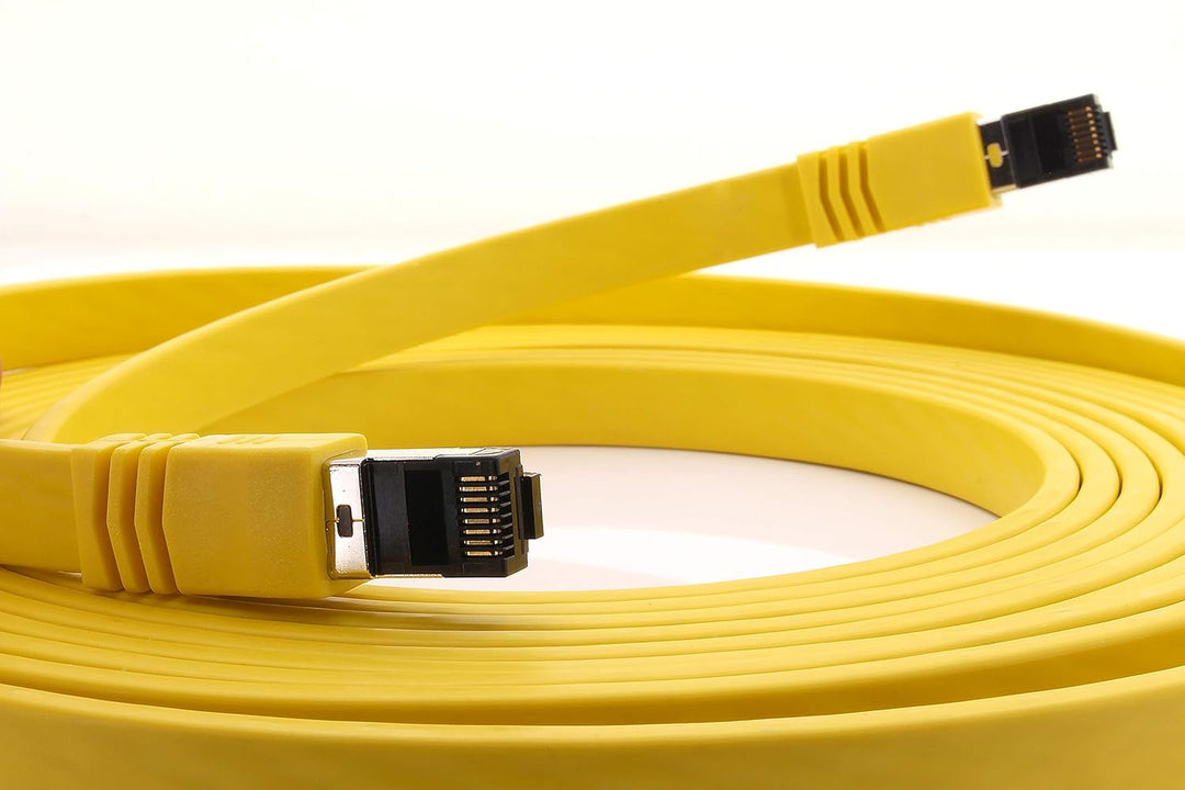 1aTTack.de 7,5m - Cat8.1 High End Patchkabel flach gelb - 1 Stück 40 Gigabit Netzwerkkabel Ethernet