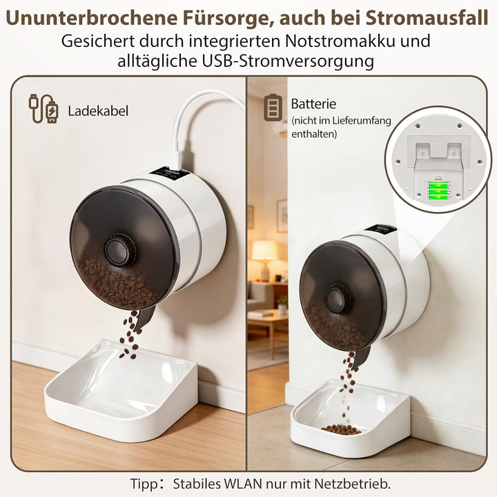 Futterautomat Katze 3.5L,Automatischer Futterspender mit 2.4G WiFi Timer für Trockenfutter,1-6 Mahlz