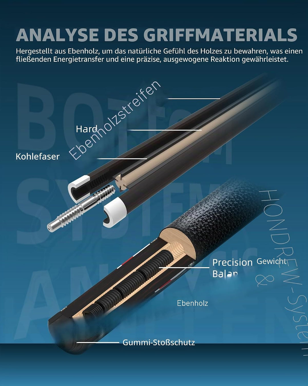 KONLLEN Billardqueue-Stick aus Karbonfaser, niedrige Ablenkung, handgefertigt, Inlay, ultraglatt, pr