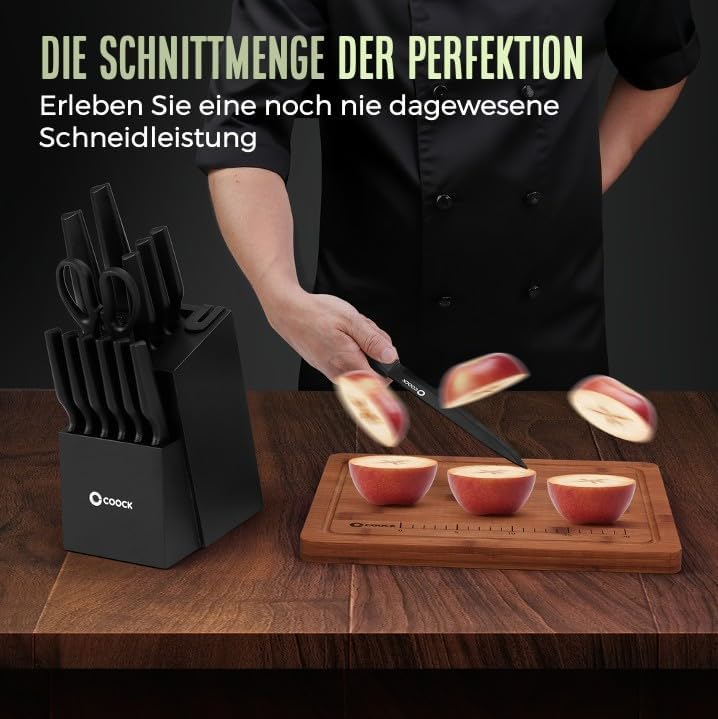Messerset 15-teilig mit Messerblock, Faltbarem Schneidebrett & Messerschärfer – Premium Edelstahl Kü