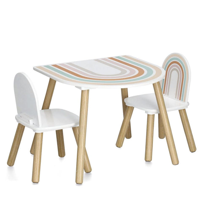 Zeller 13536 Kinder-Sitzgarnitur Rainbow, 3-TLG., MDF/Kiefer, Tisch: ca. 55 x 55 x 45 cm, Stuhl: ca.