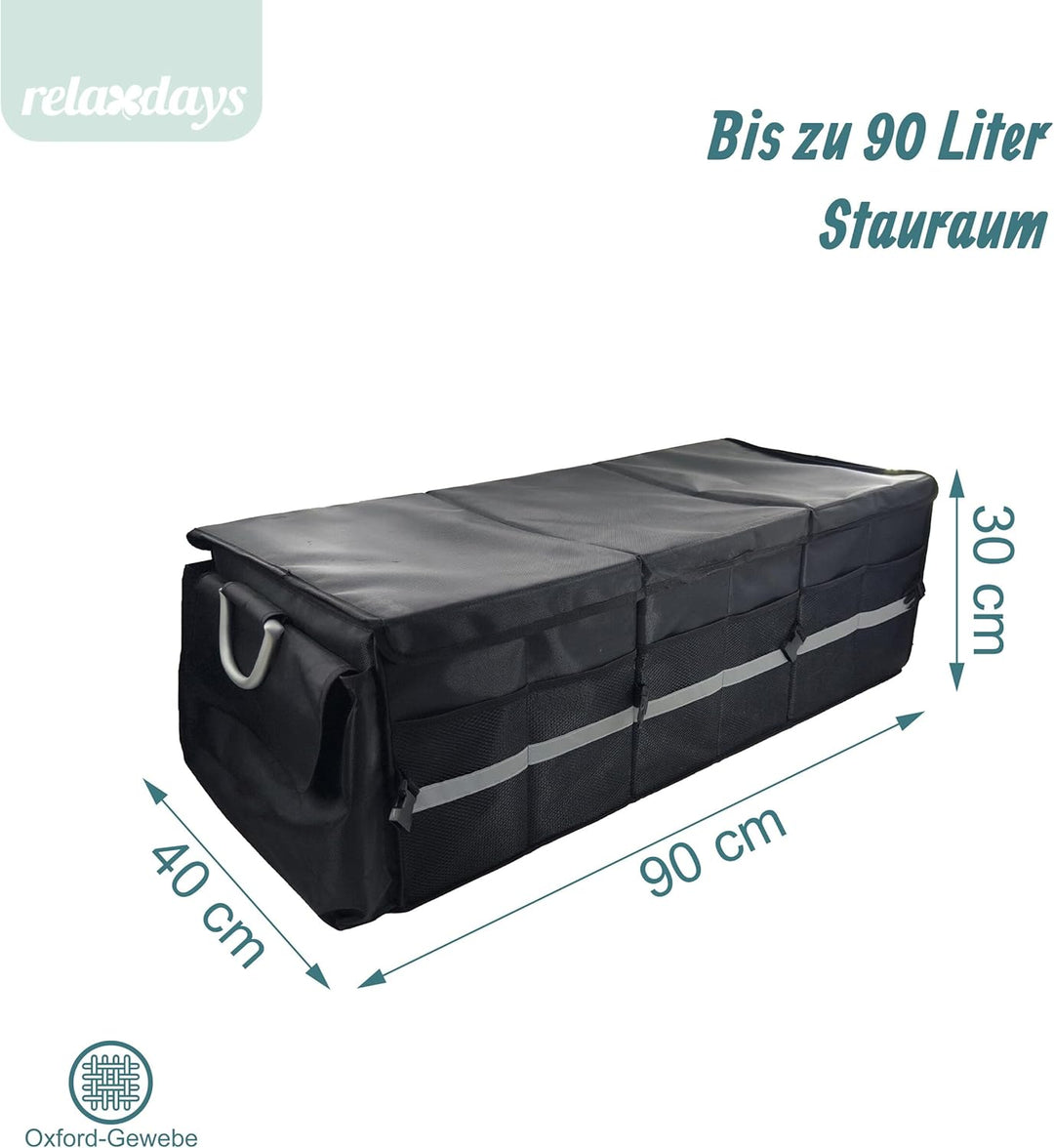 Relaxdays Kofferraum Organizer mit Deckel, entnehmbare Kühltasche, faltbar, HxBxT: 30 x 90 x 40 cm,