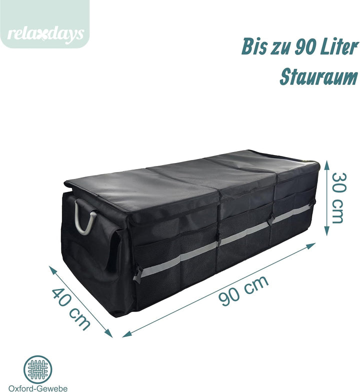 Relaxdays Kofferraum Organizer mit Deckel, entnehmbare Kühltasche, faltbar, HxBxT: 30 x 90 x 40 cm,