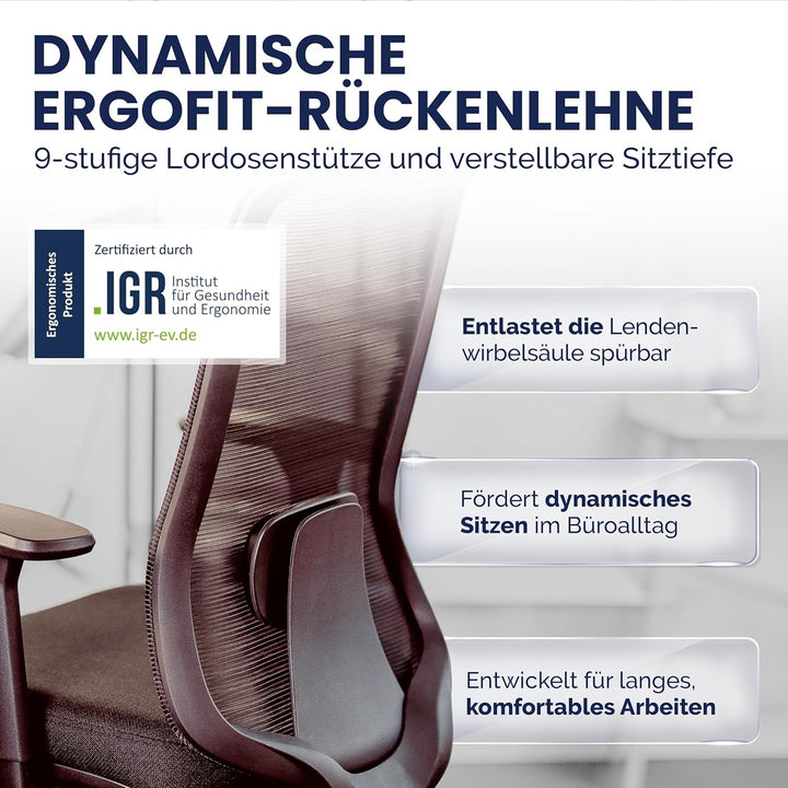 SCHEKKA® Bürostuhl Ergonomisch Testsieger - Besonders individuell Einstellbarer Schreibtischstuhl mi