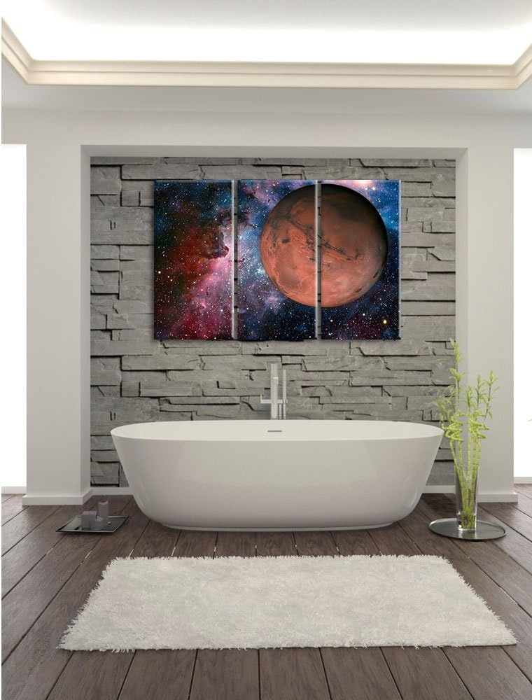 Pixxprint Mars im Weltall / 3-Teilig/Gesamtmass 120cm Leinwandbild bespannt auf Holzrahmen/Wandbild