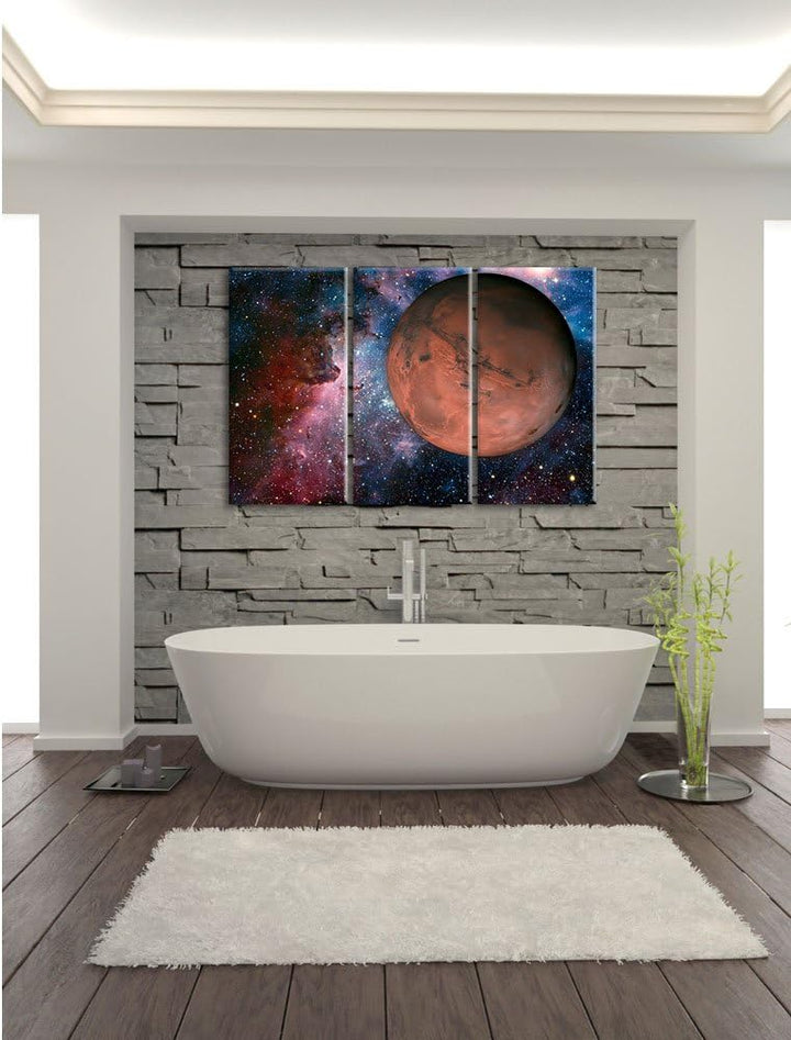 Pixxprint Mars im Weltall / 3-Teilig/Gesamtmass 120cm Leinwandbild bespannt auf Holzrahmen/Wandbild