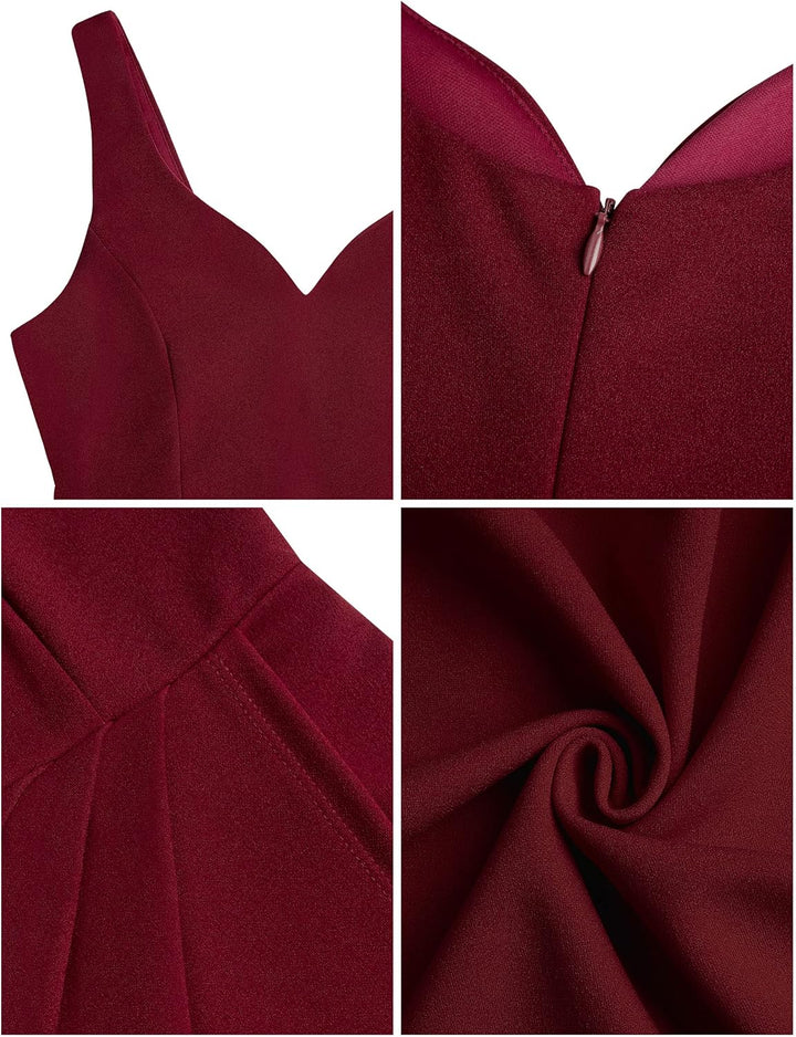 Missufe Damen Cocktailkleid Elegant Kleider Partykleid Rockabilly Bodycon Vintage Wickelkleid XS Bur