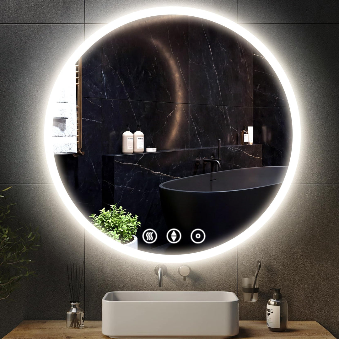 Dripex Badspiegel rund, 50x50cm Beleuchtung LED Spiegel mit Touchschalter | mit Beleuchtung, LED Spi