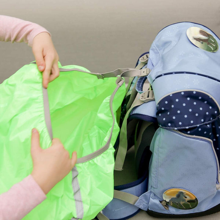Ergobag Regencape für Schulrucksäcke, wasserdicht, Leuchtfarben, Reflektoren, Gummizug, Gelb Glow