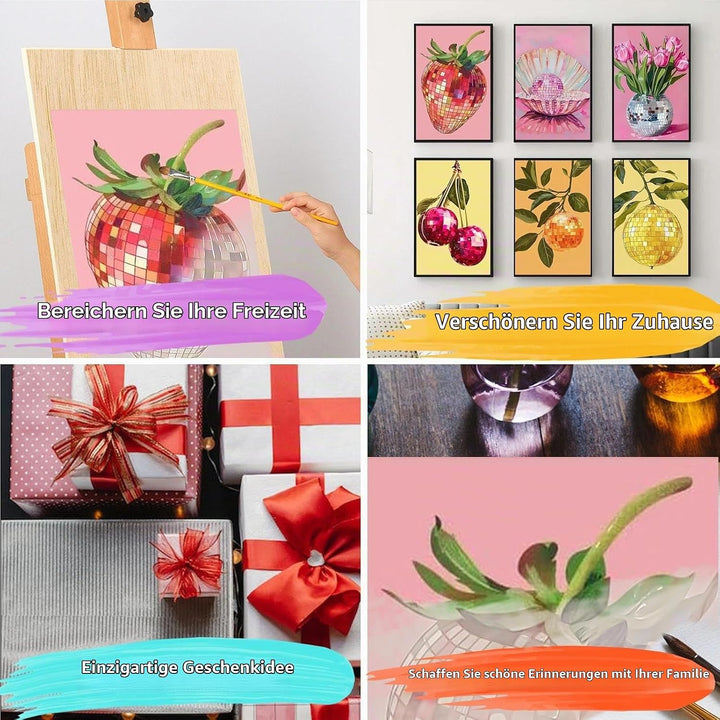 JATOK 6 Stück Malen Nach Zahlen Erwachsene, DIY Glänzende Früchte für Anfänger, Handgemalt Ölgemälde