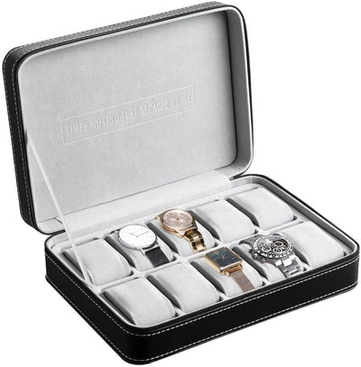 OSVINO Uhrenbox 10 Uhren Herren Schwarz Uhrenkasten Uhrenkissen aus Samt, Reise Schmuckkästchen Uhre