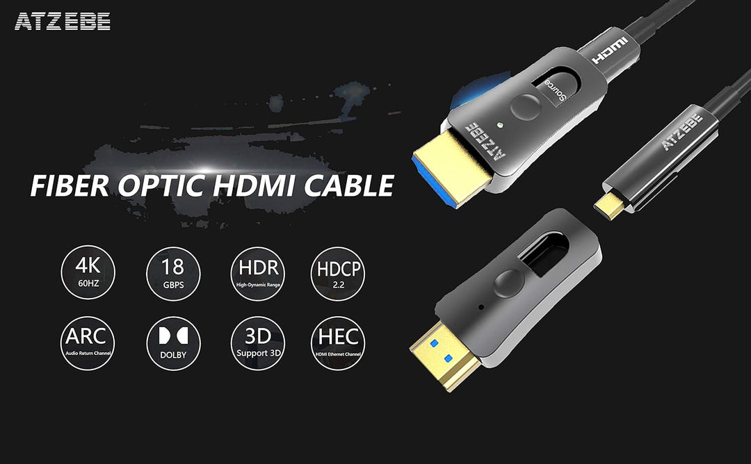 ATZEBE HDMI Glasfaser Kabel -100m, 4k HDMI-Kabel 2.0 unterstützt 4K@60Hz HDR, YUV4:4:4 8bit, 3D, ARC