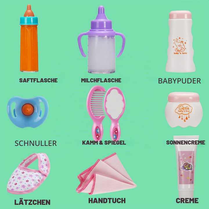 13-Teile Puppenzubehör, Fütter &amp; Pflege Set Mit Windeltasche, Puppenwindel, Magischen Fläschchen, Wi