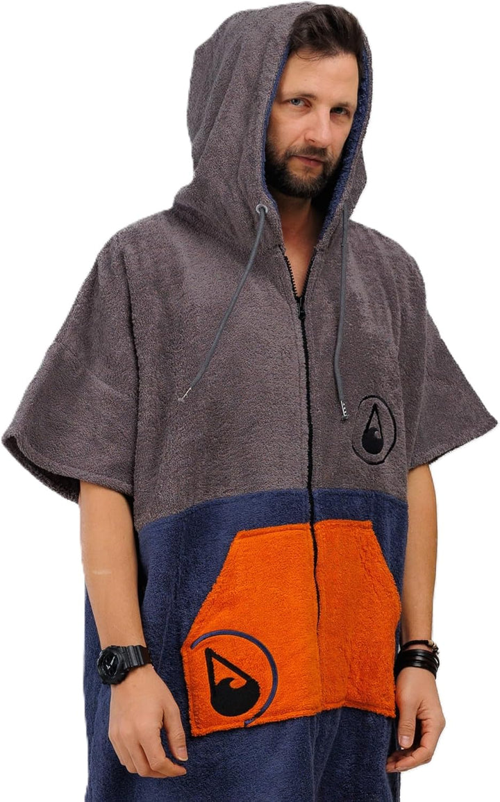 WAVE HAWAII Shany ZIP Surfponcho für Körpergrössen von 170-200 cm aus 100% ÖKO Baumwolle Umkleidehil