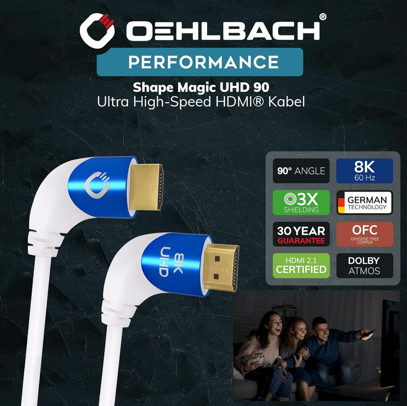 Oehlbach Shape Magic 90 UHD - 8K Ultra High Speed 2.1 HDMI-Kabel - Zertifiziert 48 Gbps (90 Grad Win