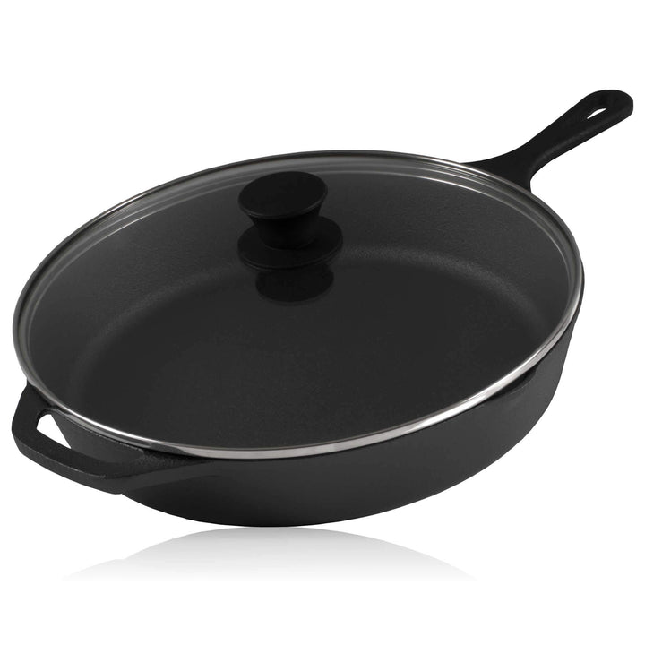 BBQ-Toro Gusseisen Grillpfanne mit Glasdeckel (Ø 30 cm) | Gusseisenpfanne, Grillbratpfanne, Bratpfan