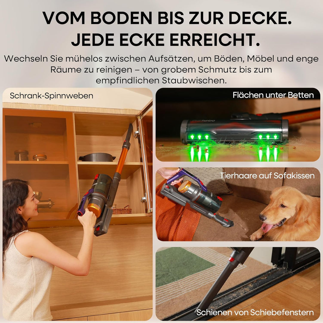 KIPMAX Akku Staubsauger 50000Pa/550W/70Min,1.5L Staubsauger Kabellos mit Display,Anti-Tangle-Bürste,