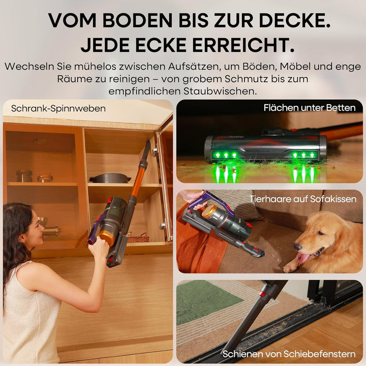 KIPMAX Akku Staubsauger 50000Pa/550W/70Min,1.5L Staubsauger Kabellos mit Display,Anti-Tangle-Bürste,