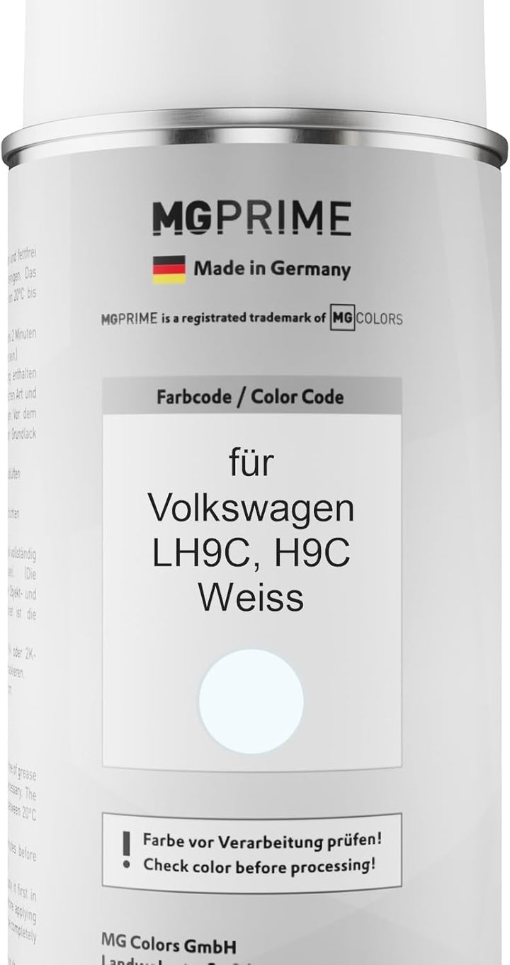 MG PRIME Autolack Sprühdosen Set für Volkswagen VW LH9C / H9C Weiss Basislack Klarlack Spraydose 400