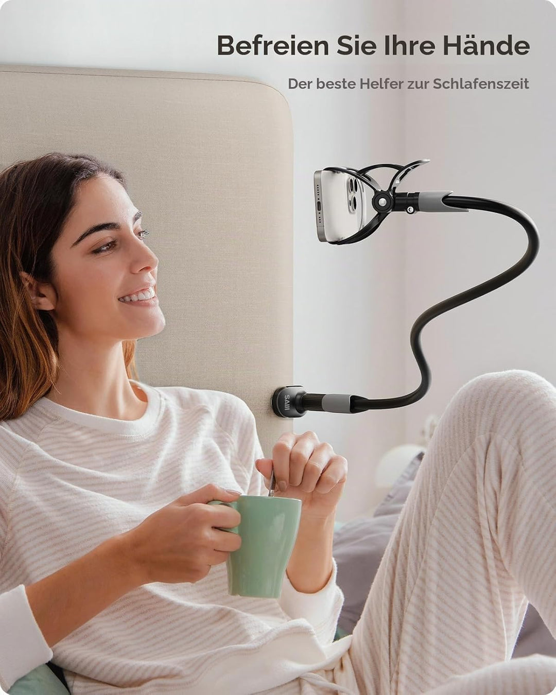 SAIJI Handy Halter für Bett, Schwanenhals Handy Halterung Braun, Braun