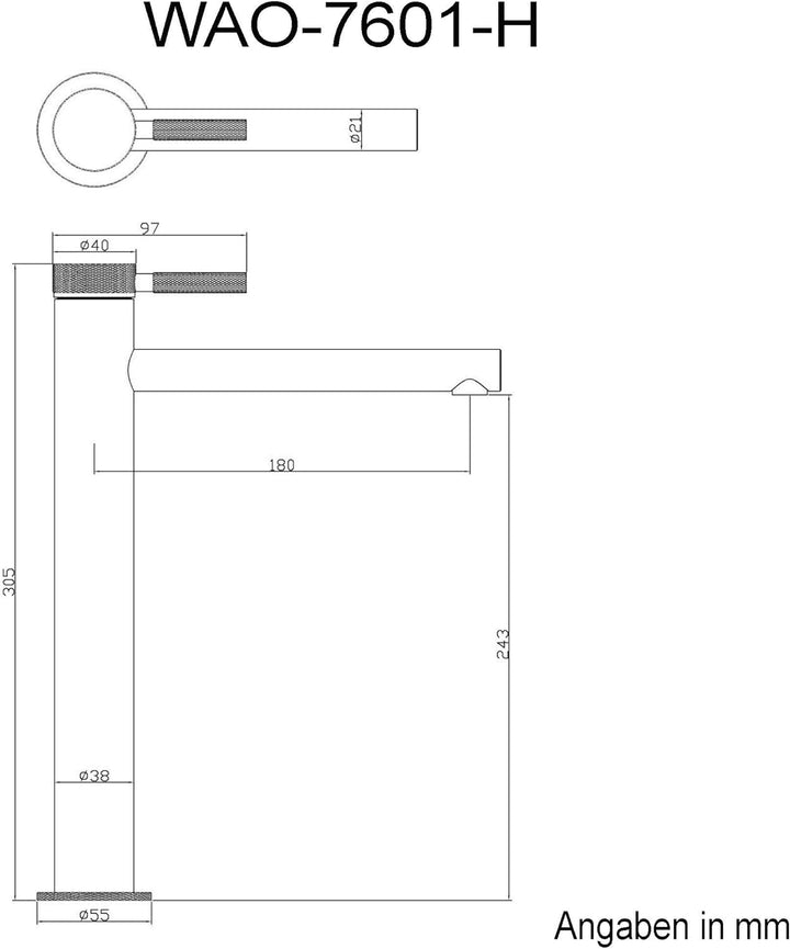 Mai & Mai Waschtischarmatur WAO-7601-H in Silber Waschbeckenarmatur 30,5 cm hoch Einhebelmischer ca