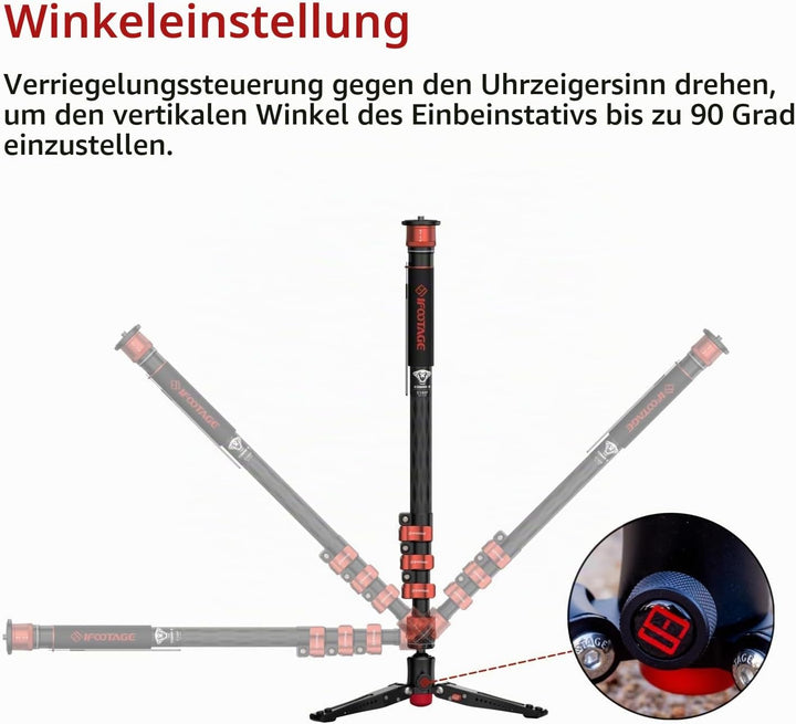 IFOOTAGE Cobra 3 C180F Kamera-Einbeinstativ aus Kohlefaser,3-in-1 Teleskop-Professionelles Fotografi