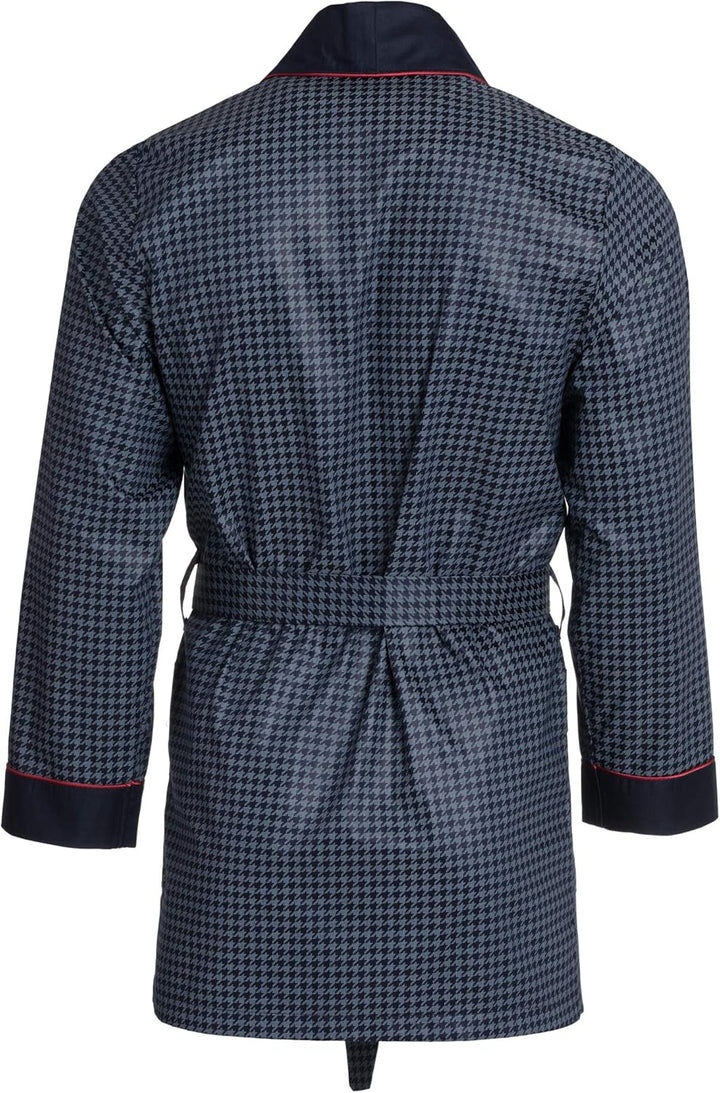 Herren Morgenmantel – kurz – Bademantel Revise RE-509 - Elegant - 100% Baumwolle S Dunkelblau mit ro