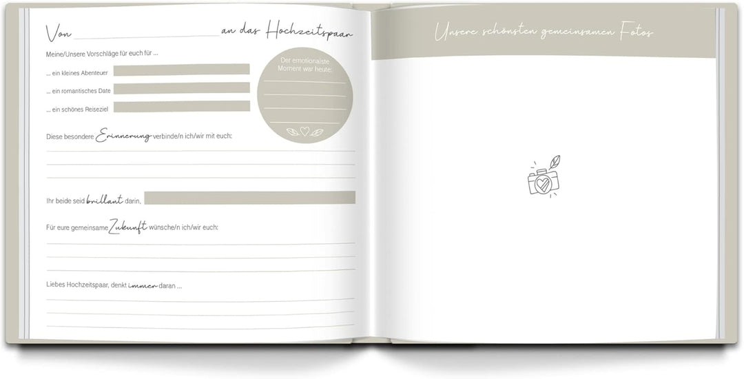 LEAF & GOLD® Gästebuch Hochzeit I Edles Hochzeitsgästebuch mit Fragen I Gästebuch zum Ausfüllen mit
