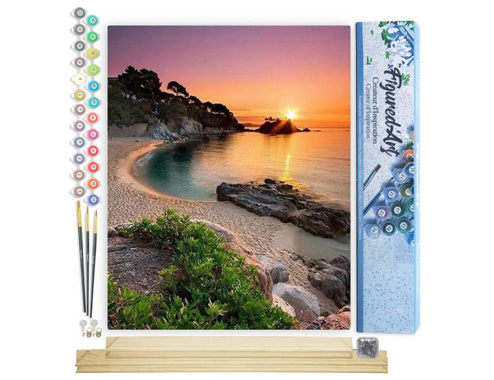 Figured'Art Malen Nach Zahlen Erwachsene Mit Rahmen Sonnenuntergang am Strand 2 - Paint by Numbers B