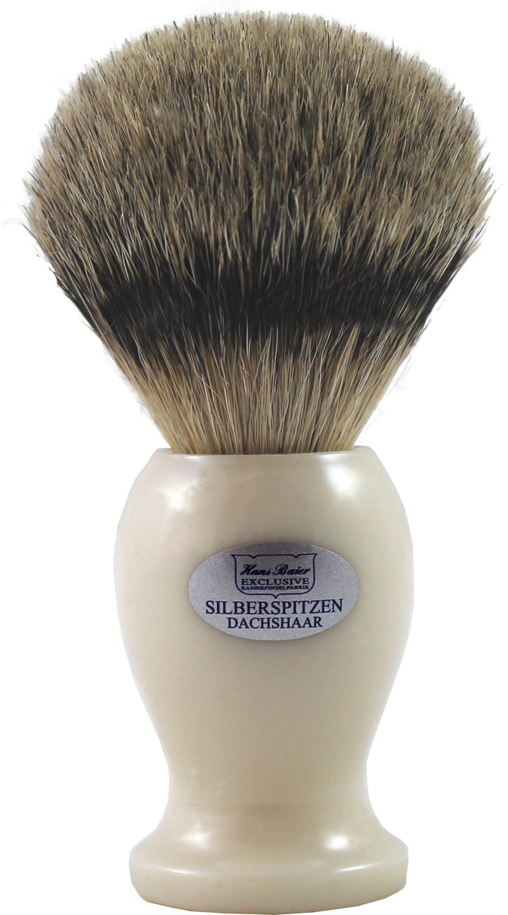 Hans Baier Exclusive Rasierpinsel Silberspitz Dachshaar - Griff Kunststoff, cremeweiss, 53221, Creme