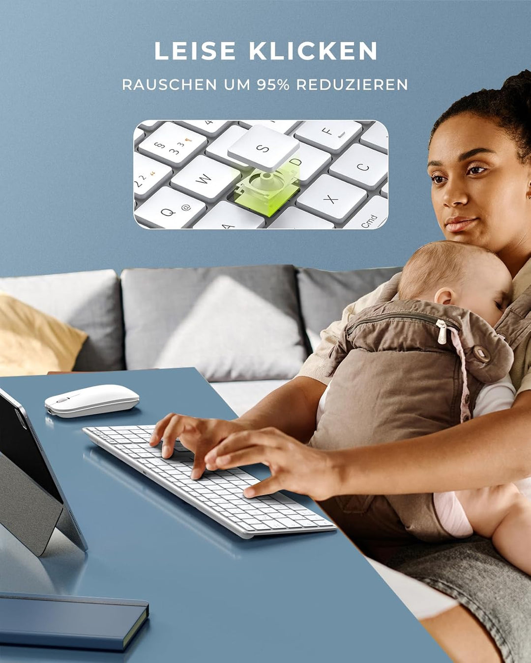 seenda SKM64-3 Bluetooth Tastatur mit Maus, Tastatur Maus Set Kabellos für Windows/Mac/iPad/Android