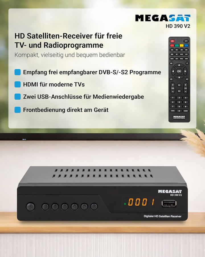 Megasat HD 390 DVB-S2 HD Sat Receiver schwarz | Unicable I & II tauglich