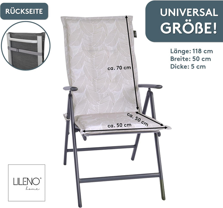 LILENO HOME Gartenstuhl Auflagen als [2er Set - Hochlehner] in Blätter Grau - Bequeme Liegen als Sit