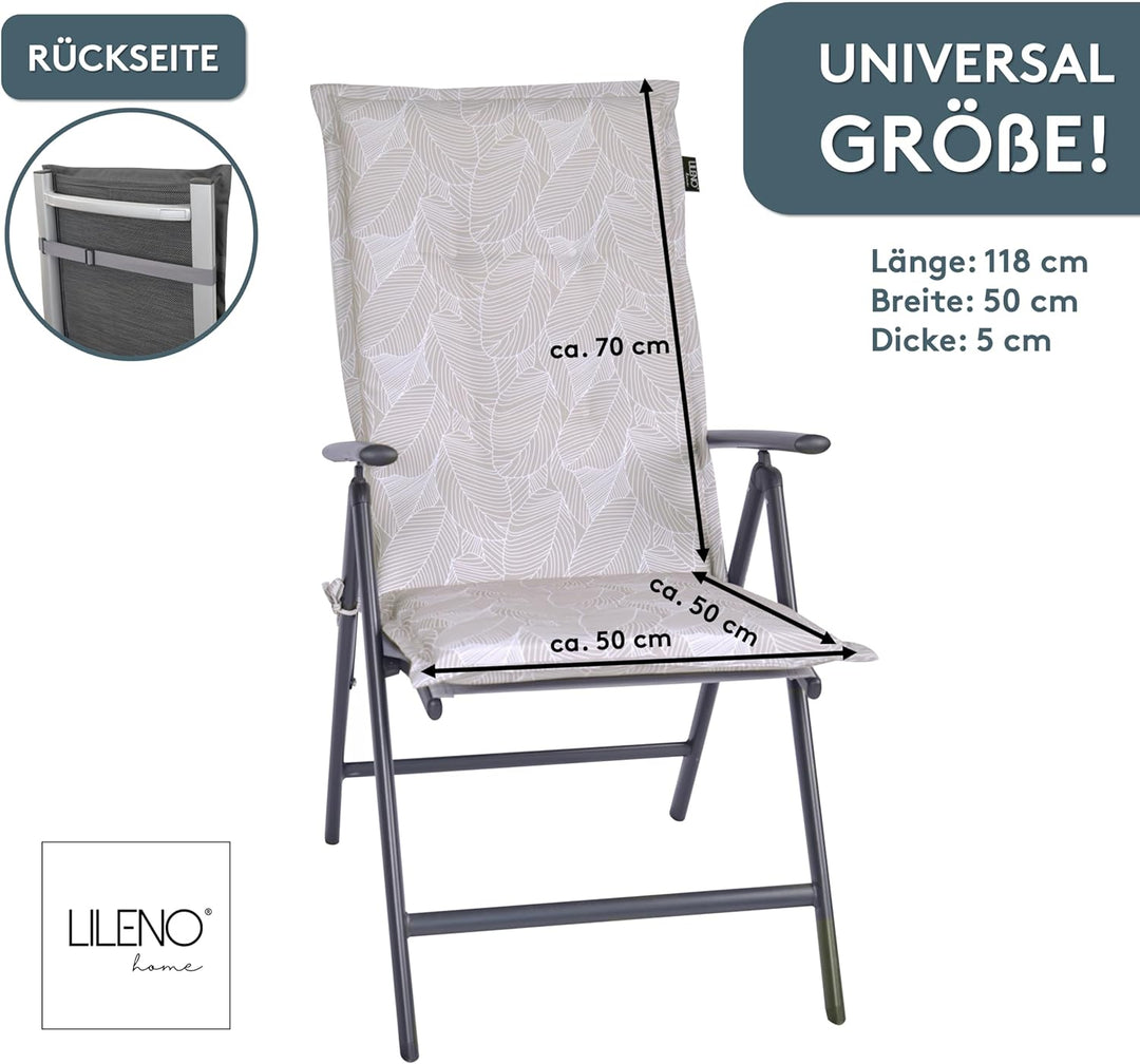 LILENO HOME Gartenstuhl Auflagen als [1er Set - Hochlehner] in Blätter Grau - Bequeme Liegen als Sit