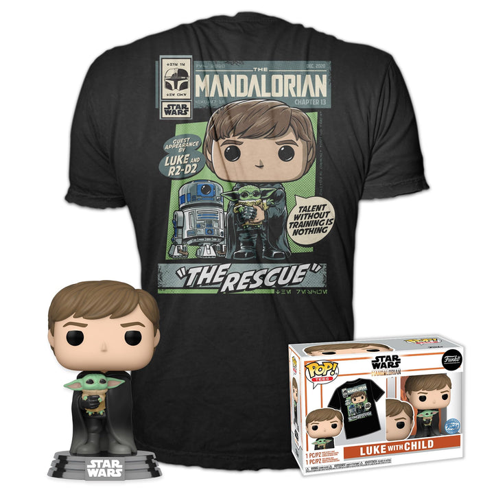 Funko Pop! & Tee: Mandalorian - Luke Skywalker mit Grogu (The Child, Baby Yoda) - Small - (S) - Star