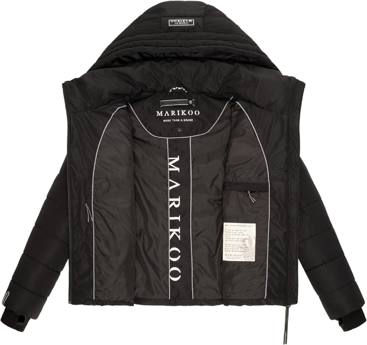 MARIKOO Damen Winterjacke warme Steppjacke mit abnehmbarer Kapuze Samuiaa XVI XS-3XL XL Schwarz, XL