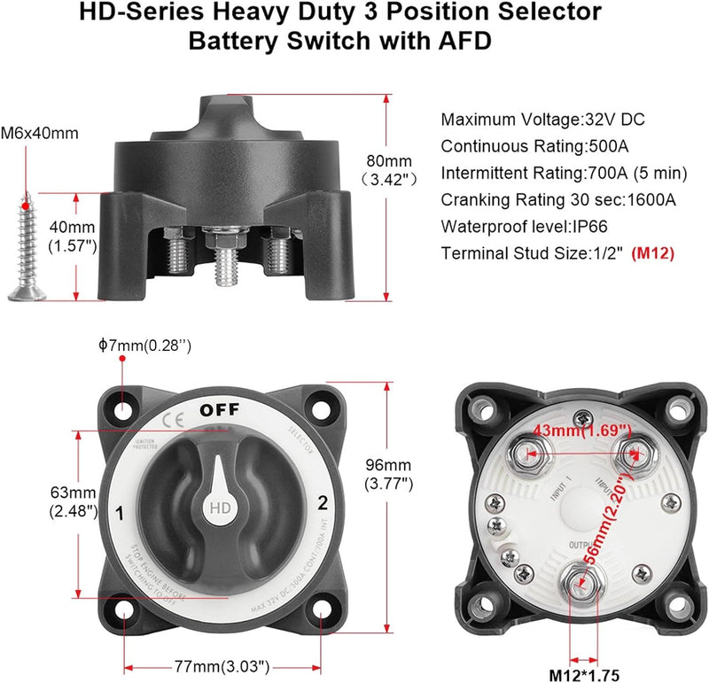 Batterieschalter, Einkreis-Batterieschalter, 600 A, Batterietrennschalter, Hauptbatterie, Trennschal